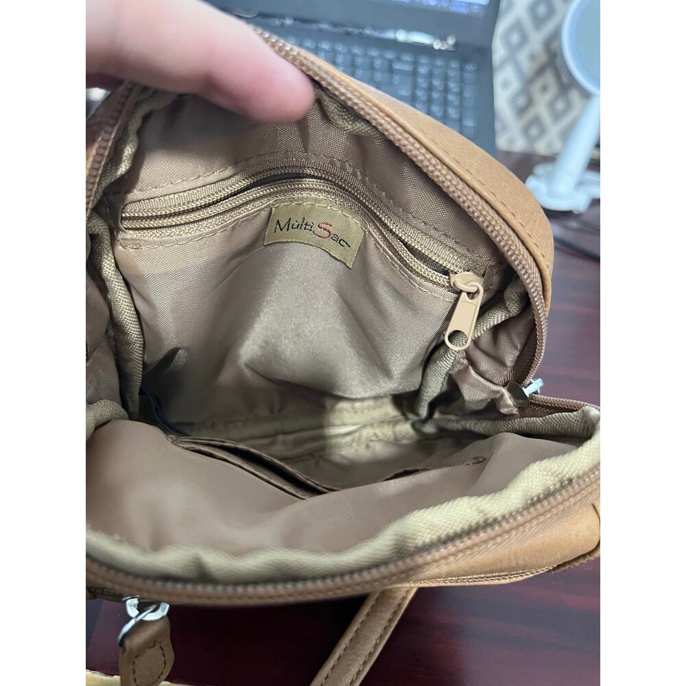 Multisac Crossbody Mini Purse Tan Faux Leather Travel Commuter Minimalist - Picture 9 of 10